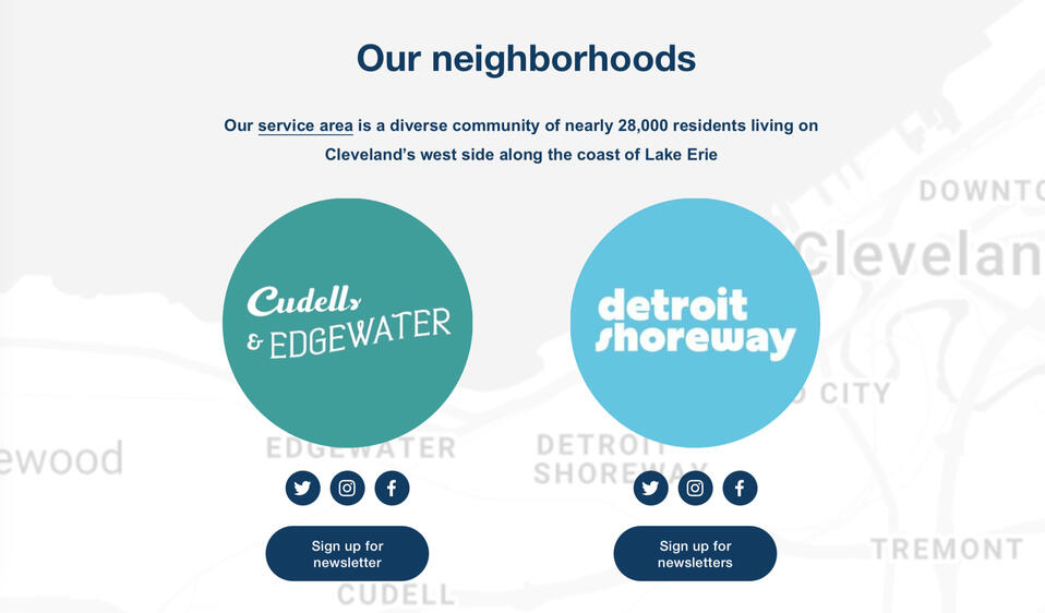 Website section for neighborhood identities and links