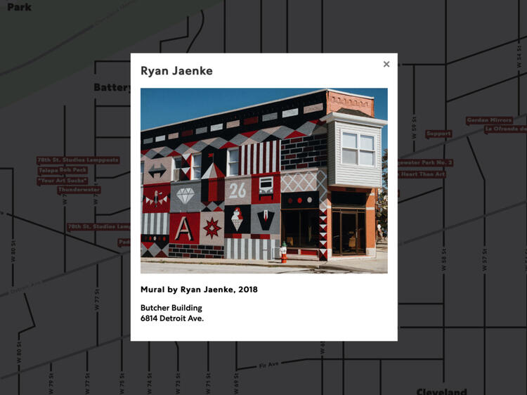 Mural info card on an interactive map